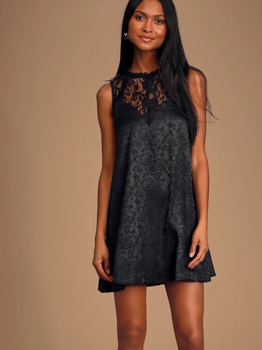 NWT Lulus Evidently in Love Black Floral Embossed Satin Swing Dress XS